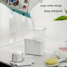 Caja de almacenamiento para polvo de detergente con taza medidora, organizador transparente para líquido de lavandería - transparente - Ver 8