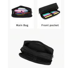 1 pièce Étui à crayons grande capacité FeiFanChoice, avec 2 compartiments, convenant aux enfants, filles, garçons, hommes et femmes. Sac organisateur multifonction noir pour fournitures scolaires et de bureau, rentrée scolaire