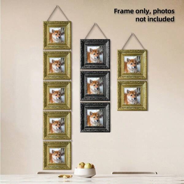 5/3/2 pièces de cadres photo dorés et noirs gaufrés, 4x4 pouces, cadres photo délicats, cadre photo, décoration pour la maison, décoration murale, restaurant, prêt à accrocher, pour la chambre, le salon, le bureau, cadeaux de fête, cadres photo uniquement, photos non incluses