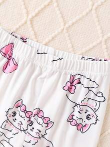 2pcs/Set Girl's Cat & Bow Print Homewear Set, Long Sleeve Round Neck Top And Casual Long Pants - Pink - View 5