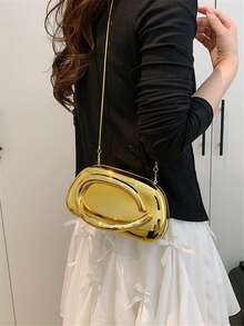 女士奢华闪亮金属手拿包，优雅时尚金属条装饰晚宴包，适合晚会、圣诞派对等正式场合，适合夜间使用 - 金色 - 查看 5