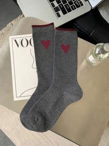 5 Pairs Grey Knitted Thigh High Socks, Women Ribbed Mid-Calf Socks