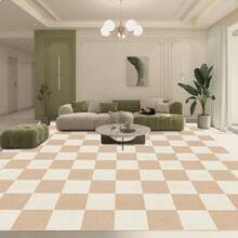 20/40/60 Pieces Non-Slip Self-Adhesive Square Mat Tiles, Machine Washable Floor Stickers, Polyester Blend, Easy DIY Installation For Office Home Room Decor, Office Floor Decor, Modern Room Accent, Anti-Slip Backing - Beige+White - View 2