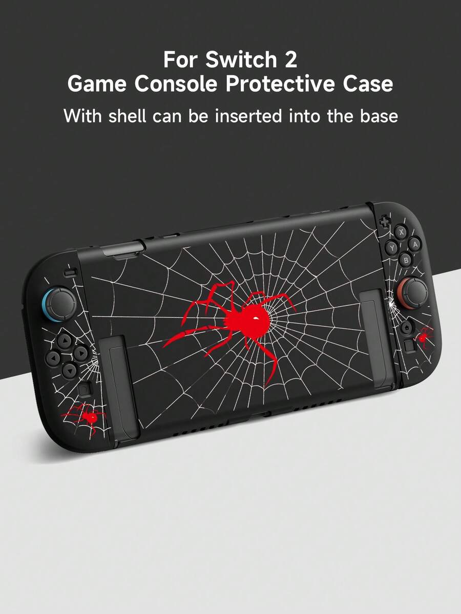 1pc Dark Gothic Style Red Spider Web Pattern Compatible With Switch2/Switch NS/Switch OLED Gaming Console Protective Case, New Generation, Black, Spider & Web Elements, TPU Soft Shell, Universal Gamepad Protective Cover, Switch Controller Protective Case, Switch Gaming Accessories, Anti-Drop, Anti-Slip, Scratch-Resistant, Stylish - Multicolor - View 1