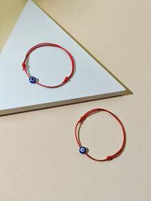 2pcs Minimalist Creative Eye Design Adjustable Woven Couple Bracelet Set - Red - View 4