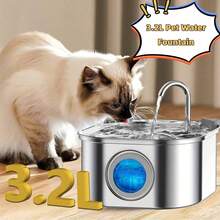 1pc Stainless Steel 108.2oz Automatic Cat Fountain With Large Eyes, Quiet USB-Powered Pet Water Dispenser For Cats, Dog Drinking Fountain With Horizontal Window, No Battery Required - Multicolor - View 3