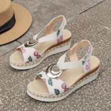 Sandales à plateforme graffiti colorées - Sandales compensées à boucle large et élastique en canevas pour femmes - Détails tressés, convient pour les sorties à la plage