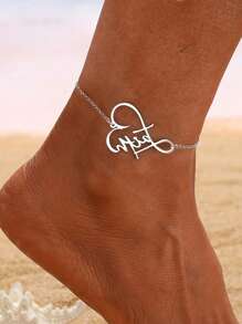 17KM 2pcs Heart Rhinestone Stainless Steel Chain Anklet Set, Simple Women Gift For Date, Vacation, Daily Wear