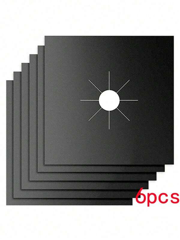 6 capas reutilizáveis para queimadores de gás - Revestimento duplo preto antiaderente de 0,1 mm de espessura para fácil limpeza e cozimento no fogão. Tamanho da grelha do fogão: 27,6 cm x 27,6 cm.