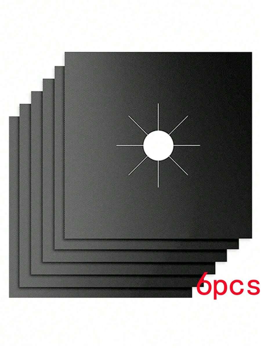6pcs Reusable Gas Stove Burner Covers - 0.1mm Thick Non-Stick Black Double Layer Lining, Easy To Clean And Stove Cooking. Stove Grate Size: 10.6 Inch X 10.6 Inch