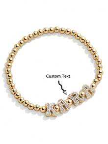 1pc Custom Nameplate Double Layer Sliding Letter Adjustable Bracelet, With Simulated Zirconia, Suitable For Women's Daily Wear, Gift For Valentine's Day, Mother's Day, Anniversary, Color Options: Gold, Fashion, Multicolor, Retro, Hip Hop, Simple, Y2K, Personalized, Unique, Ideal Gift For Him - Gold - View 4