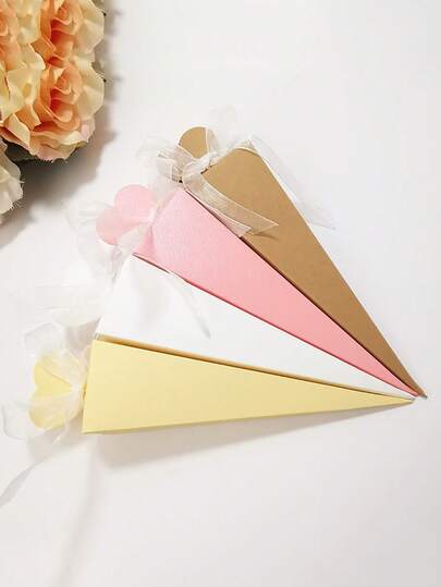 10/30 pezzi Eleganti scatole regalo a cono in carta kraft bianca con nastri - per matrimoni, compleanni, baby shower, prime comunioni, lauree e Natale - per dolci delicati, bomboniere | Coni con nastro | Costruzione in carta, scatole per bomboniere