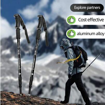 可调节铝合金登山杖，带舒适橡胶握把 - 扭锁，减震登山杖，不含 Firestone，户外装备 | 人体工学握把 | 纹理握把，徒步旅行配件