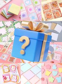 Surprise Mystery Box (Includes 5 Pcs Assorted Size Sticky Notes With Fluorescent Solid Colors, Cartoon Patterns, Various Animals, Hearts, Pentagram And Other Elements), School Supplies,Back To School