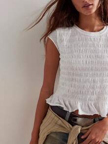 Women Y2K Smocked Shirt Top Summer Cap Sleeve Slim Fit Ruffle Hem Shirred T Shirts Ruched Frill Crop Tank Tops Summer Going Out Tops Tees Streetwear - 白色 - 查看 3
