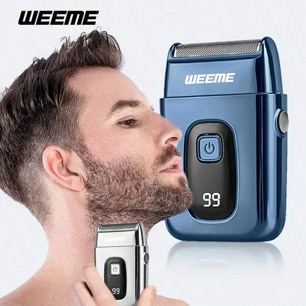 Afeitadora eléctrica de acero inoxidable para hombre WEEME, recargable por USB, batería de litio, carga rápida, pantalla LED, no lavable, ≤36V, > 60 minutos de vida útil de la batería, adecuada para viajar y usar en cualquier momento.