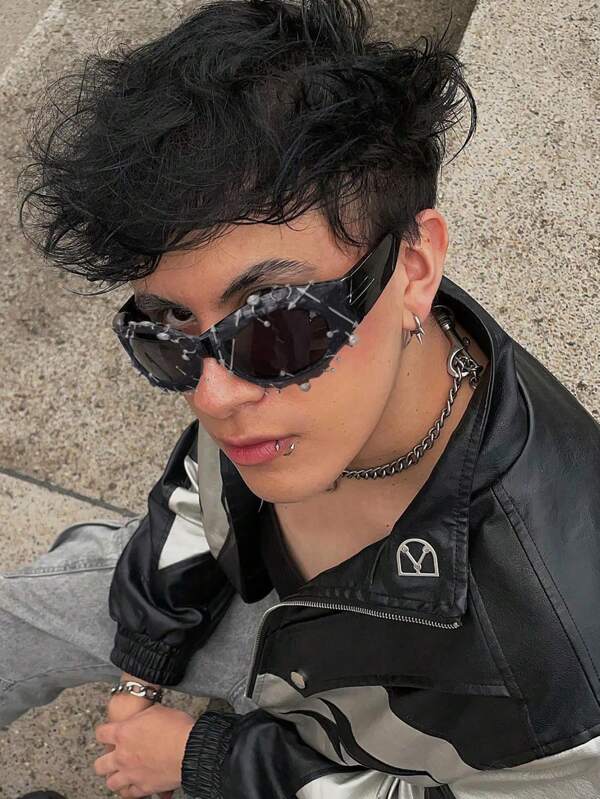 1pc Men's Y2K Futuristic Tech Style Retro Punk Black Frame Fashion Fashion Glasses