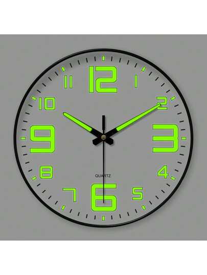 1pc Moderne Luminous Wand Clock, 8/10/12 Inch Round Quiet Japanese Quartz Movement Sleek Zwart Groen Glow Digital Display Living Room, Bedroom, Dining Area Outdoor Battery Operated (AA Not Included), Klok Room Home Back To School Supplies