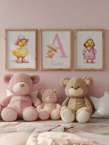 3pcs Frameless Personalized Custom Kids Room Decoration Painting, Little Yellow Duck Teen Room Decoration, Pink Duck Girl Room Decoration Photo Frame, Girls Kids Room Decoration Poster, Wall Art Picture Kids Bedroom Home Decoration Back To School - Multicolor - View 4