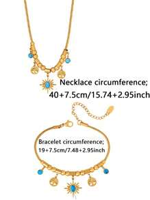 Colar com pingente de árvore da vida, girassol, estrela e lua em estilo boêmio vintage com pulseira de contas turquesa para mulheres