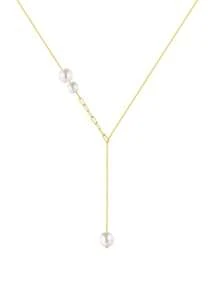 1PC 925 Sterling Silver Y Shaped Pearl Drop Chain Pendants Necklace Fine Jewelry Gift For Women Daily Wear Wedding Party Engagement Valentine's Day