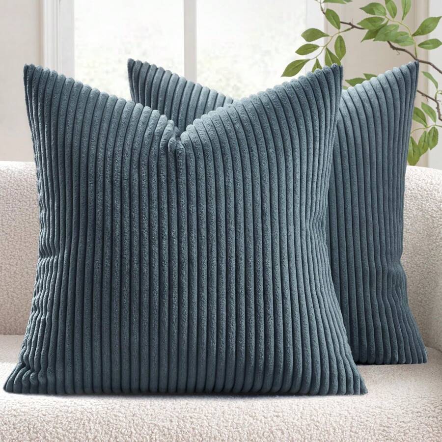 1/2pcs Navy Blue Corduroy Striped Decorative Pillow Case, Sofa Cushion Cover, Office, Living Room Decor