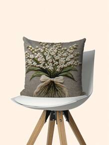 1 pieza Funda de almohada decorativa vintage con estampado floral de lirio del valle - Diseño impreso elegante con lazo y hojas, varios tamaños, para decoración del hogar, sofá, patio y porche, dormitorio y sala de estar (sin insertar), Funda de almohada decorativa para exteriores, Textura tejida elegante para la decoración del hogar, Almohada decorativa - Sin bordado