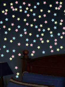 100 Pieces Of Decorative Stickers, Painted With Starry Sky, 3D Three-Dimensional Luminous Star Stickers, 3cm Plastic Self-Adhesive Fluorescent Three-Dimensional Wall Stickers For Children's Rooms, Luminous Stickers Wall Decor Room Decor Personalised Stickers