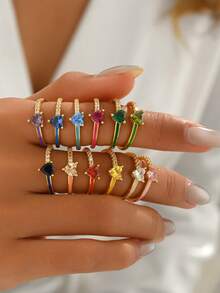 1 件时尚十二月诞生石心形珐琅开口戒指，女士节日礼物 - 戒指 - 查看 7