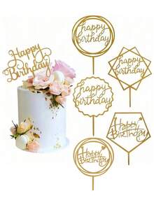 6个/12个蛋糕装饰旗，生日蛋糕装饰，亚克力生日蛋糕装饰，甜点桌装饰，烘焙用品，派对装饰，厨房必备，节日礼物 - 金色 - 查看 1
