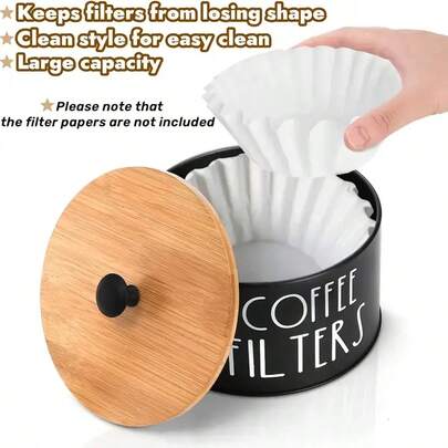 Natural Wood Coffee Filter Storage Container - 6.3 Inch - Moisture Proof With Dome Lid For Coffee Capsules/Tea Bags, Multi-Purpose Kitchen Countertop Decoration And Gift Coffee Bar Accessories! Hand Pour Coffee Accessories, Recommended By Coffee Lovers!