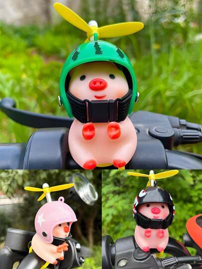 1pc Pink Pig With Helmet Creative Personalized Motorcycle Decoration, Elastic Band Suitable For Most Motorcycles And Bikes, Cute Pig Head Motorcycle/Bicycle Handlebar Decoration, Creative Personalized Gift, Fashionable Helmet Pig, Motorcycle Accessory