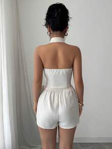 LilyHouse Women's Two Pieces Summer Style Elegant Commuting Sexy Sleeveless Neck Top And Loose Wide Leg Straight Shorts Suit