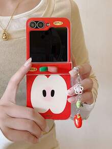 1PC Fashionable And Cute Apple Avocado Carrot Element Foldable Phone Case, Paired With Same Color Accessories, Suitable For: SamsungGalaxy Zflip 4/Zflip 5/Zflip 6/Zflip 7/OPPO Find N2 Flip/OPO Find N3 Flip - 紅色 - 查看 3