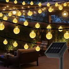 1pc Solar Crystal String Lights - 20/100/200 LED Fairy Lights With 8 Lighting Modes, Button Control Switch, Ideal Decorative Lights For Outdoor Wedding, Patio, Garden, Fence, Christmas And Halloween Parties