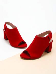 Women's High Heel Sandals, New Spring/Summer Daily Wear Slingback Open Toe Wedding Party Date Formal Shoes, Mid Heel Red Ankle Strap Ladies High Heel Sandals - Red - View 6