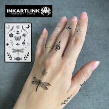 INKARTLINK Innovative Temporary Tattoo Technology, Semi-Permanent Tattoo, Line Art Butterfly, Dragonfly, Minimalist Design, Micro, Realistic Tattoo, Heartbeat Tattoo, Temporary Tattoo, Waterproof, Authentic Tattoo Look, Niche Design Tattoo, Juice Tattoo, Botanical Tattoo - Black - View 4
