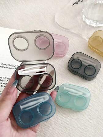 1PC/2PCS/5PCS Retro Chic Candy Color Mini Contact Lens Case Color Contact Lens Case Set With Mirror Compact Portable Immersion Storage Set Eye Contact Lens Color Contact Lens Case