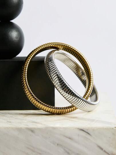 1 pieza Brazalete de acero de titanio chapado en oro de 18k, vintage, elástico y pulido, para mujeres y niñas, joyería de moda y estética, regalo de Navidad e invierno