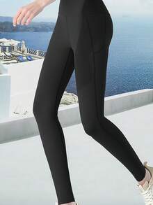 CAMEL CROWN 瑜伽紧身裤女九分裤夏季瑜伽外穿防晒速干透气芭比紧身裤收腹提臀高腰运动裤 - 幻影黑 - 查看 1