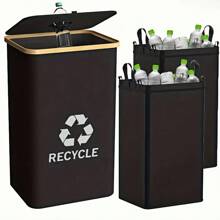 140 Liter High Capacity Recycling Bin (With Lid), Room Garbage Can, Kitchen Trash Can, 37 Gallon Collapsible Indoor Trash Can (With 2 Reusable Trash Bags), Indoor Bottle Recycling Bin, Used For Collecting Glass, Paper, Plastic And Metal Bottles
