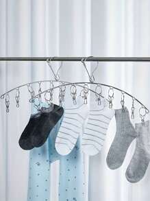 81/2/4 Pcs. Clothes Hanger With 20clips, Wind Resistant, Stainless Steel, For Drying Thick, Socks, Bras, Underwear, Stockings, Gloves