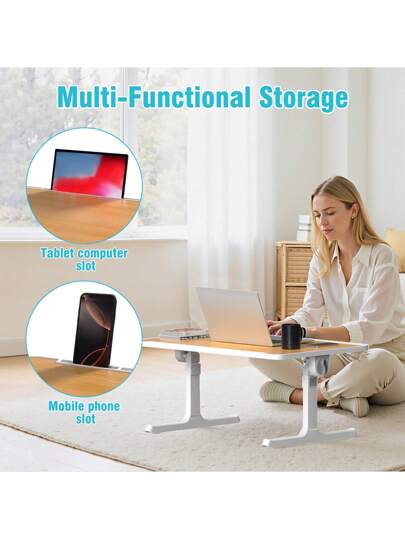 LILIIN Portable Foldable Laptop Tafel Height Adjustable Bedside 60 39.5 Cm Tablet Holder, Anti Slip Strip MDF Bed, Ofa Travel, Verlichting Gray/Warm White/Brushed Black/Walnut/White Maple view 7