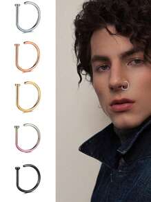 5pcs Fake Pierced Nose Rings Men And Women Fashion D Shape Punk No Piercing Nose Clips Stainless Steel Pierced Nose Septum Suitable For Teenagers Body Jewelry
