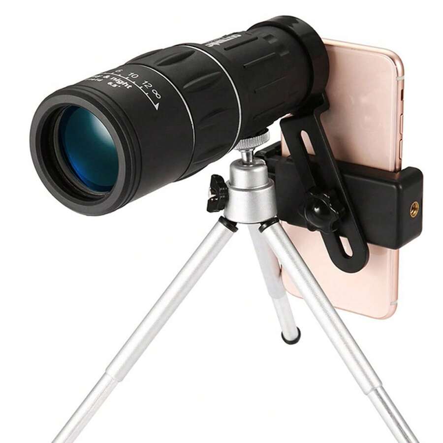 16X52 Monocular Telescope With Smartphone Holder & Tripod, Compact Monoculars For Adults Kids Monocular Scope For Bird Watching Hiking Smartphone HD Monocular Scope (Black) - Black - View 1
