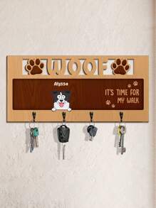 Llavero de madera personalizado con el logotipo de la raza de perro y el nombre de la mascota. Llavero de madera personalizado, soporte para llaves de mascota personalizado, almacenamiento de llaves de entrada para amantes de los perros, ganchos montados en la pared personalizados