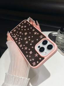 1pc Black Rhinestone Star Design Full Coverage TPU Shockproof Phone Case Suitable For IPhone 16, 15, 14, 13, 12, 11 Pro Max