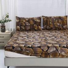 3pcs Printed Bed Sheet Set[1 Bed Sheet + 2 Pillowcases], No Duvet. No Filler. New Stone Pattern, Soft & Comfortable Fabric, Suitable For Bedroom, Hotel, Dorm, School, Homestay
