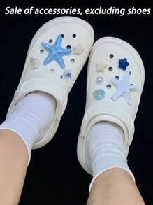 1pc Summer Vacation Style Starfish & Shell Charm Set For Women Casual Sandals/Slippers Decorative Accessories