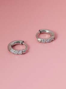 1 对不锈钢方晶锆石装饰环状耳环，适合女士宴会约会礼物时尚珠宝多派对佩戴 6 毫米 8 毫米 10 毫米 12 毫米 14 毫米 16 毫米多种尺寸 - 銀色 - 查看 15